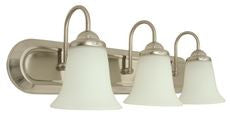Monument 3-LIGHT VANITY FIXTURE, BRUSHED NICKEL, 24 X 8 IN., USES (3) 13-WATT FLUORESCENT GU24 BASE LAMPS* (1 PER CASE)