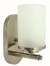 Monument BATHROOM WALL SCONCE, FROSTED WHITE, 4-1/2 X 5 IN., USES (1) 13-WATT FLUORESCENT GU24 BASE LAMP* (1 PER CASE)