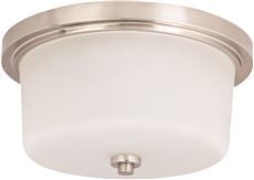 Monument FLUSH MOUNT CEILING FIXTURE, BRUSHED NICKEL, 13 X 6-1/2 IN., USES (2) 60-WATT INCANDESCENT MEDIUM BASE LAMPS* (1 PER CASE)