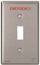 LEVITON 84001-E4A 1-GANG TOGGLE SWITCH WALLPLATE WITH RED EMERGENCY ENGRAVED, STANDARD SIZE, ANTIMICROBIAL TREATED STAINLESS STEEL (1 PER CASE)