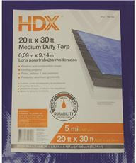 HDX PY006 POLYETHYLENE MEDIUM DUTY GENERAL-PURPOSE TARP, BLUE, 20 FT. X 30 FT. (1 PER CASE)