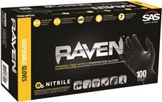 SAS SAFETY 66517 RAVEN DISPOSABLE POWDER-FREE NITRILE GLOVES, MEDIUM, BLACK, 6 MIL, (100 PER BOX, 1 BOX)