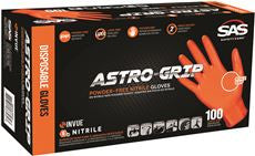 SAS SAFETY 66573 ASTRO-GRIP DISPOSABLE POWDER-FREE NITRILE GLOVES, LARGE, ORANGE, 7 MIL, (100 PER BOX, 1 BOX)