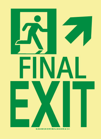 NMC 50R-3SN-UR-NYC FINAL EXIT SIGN, UP RIGHT, 11X8, RIGID, 7550 GLO BRITE, MEA APPROVED (1 EACH)