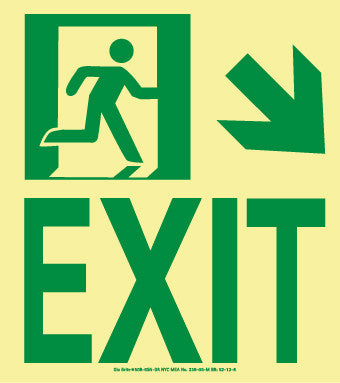 NMC 50R-6SN-DR-NYC WALL MONT EXIT SIGN, DOWN RIGHT, 9X8, RIGID, 7550 GLO BRITE, MEA APPROVED (1 EACH)