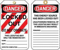 Accuform Signs MLT407LTP 5 7/8'' X 3 1/8'' HS-Laminate Lockout - Tagout Tag DANGER LOCKED OUT DO NOT OPERATE (25 Per Pack) (1 Pack)