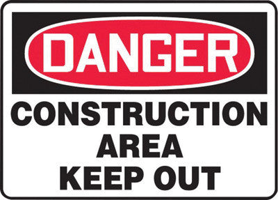 Accuform Signs MADM014VA 10'' X 14'' Black, Red And White 0.040'' Aluminum Admittance And Exit Sign ''DANGER CONSTRUCTION AREA KEEP OUT'' With Round Corner (1/EA)