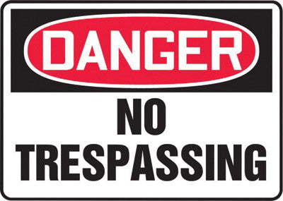 Accuform Signs MADM292VP 7'' X 10'' Black, Red And White 0.055'' Plastic Admittance And Exit Sign ''DANGER NO TRESPASSING'' With 3/16'' Mounting Hole And Round Corner (1/EA)