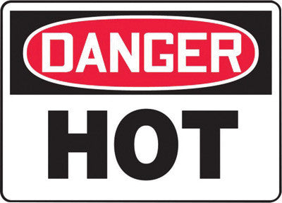 Accuform Signs MCPG019VP 7'' X 10'' Black, Red And White 0.055'' Plastic Chemicals And Hazardous Materials Sign ''DANGER HOT'' With 3/16'' Mounting Hole And Round Corner (1/EA)