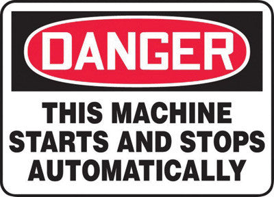 Accuform Signs MEQM150VS 7'' X 10'' Black, Red And White 4 mils Adhesive Vinyl Equipment Machinery And Operations Safety Sign ''DANGER THIS MACHINE STARTS AND STOPS AUTOMATICALLY'' (1/EA)