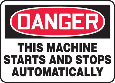 Accuform Signs MEQM152VS 10'' X 14'' Black, Red And White 4 mils Adhesive Vinyl Equipment Machinery And Operations Safety Sign ''DANGER THIS MACHINE STARTS AND STOPS AUTOMATICALLY'' (1/EA)