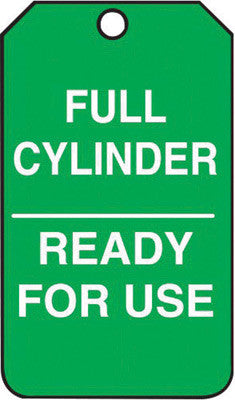 Accuform Signs MGT203PTP 5 3/4'' X 3 1/4'' White And Green 15 mil RP-Plastic Cylinder Status Tag ''FULL CYLINDER READY FOR USE'' With Metal Grommeted 3/8'' Reinforced Hole (25 Per Pack) (1/EA)