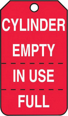 Accuform Signs MGT206CTP 5 3/4'' X 3 1/4'' White And Red 10 mil PF-Cardstock English, Perforated Cylinder Status Tag ''CYLINDER EMPTY IN USE/FULL'' With 3/8'' Plain Hole (25 Per Pack) (1 Pack)