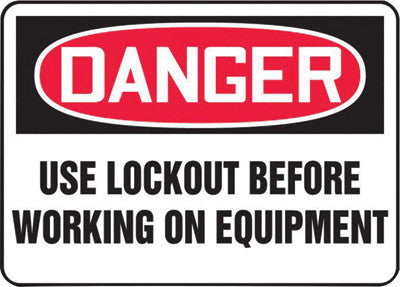 Accuform Signs MLKT021VP 7'' X 10'' Black, Red And White 0.055'' Plastic Lockout/Tagout Sign ''DANGER USE LOCKOUT BEFORE WORKING ON EQUIPMENT'' With 3/16'' Mounting Hole And Round Corner (1/EA)