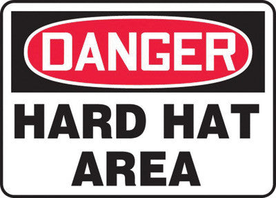 Accuform Signs MPPA004VS 7'' X 10'' Black, Red And White 4 mils Adhesive Vinyl PPE Sign ''DANGER HARD HAT AREA'' (1/EA)
