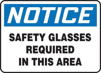 Accuform Signs MPPA801VP 10'' X 14'' Black, Blue And White 0.055'' Plastic PPE Sign ''NOTICE SAFETY GLASSES REQUIRED IN THIS AREA'' With 3/16'' Mounting Hole And Round Corner (1/EA)
