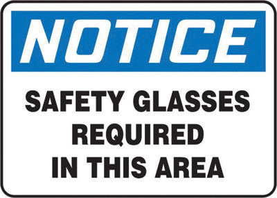 Accuform Signs MPPE854VP 7'' X 10'' Black, Blue And White 0.055'' Plastic PPE Sign ''NOTICE SAFETY GLASSES REQUIRED IN THIS AREA'' With 3/16'' Mounting Hole And Round Corner (1/EA)
