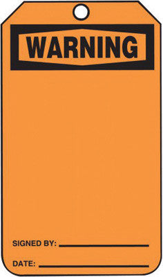 Accuform Signs MWGT205LTP 5 3/4'' X 3 1/4'' Black And Orange HS-Laminate Accident Prevention Blank Tag ''WARNING'' With Pull-Proof Metal Grommeted 3/8'' Reinforced Hole (25 Per Pack) (1 Pack)