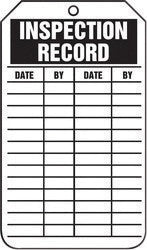 Accuform Signs TRS307CTP 5 3/4'' X 3 1/4'' Black And White 10 mil PF-Cardstock English Equipment Status Tag ''INSPECTION RECORD'' With 3/8'' Plain Hole (25 Per Pack) (1 Pack)
