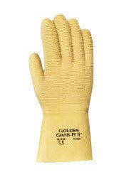 Ansell 216585 Size 10 Golden Grab-It II Heavy Duty Multi-Purpose Cut Resistant Natural Rubber Latex Fully Coated Work Gloves With Jersey Knit Liner And Gauntlet Cuff (1/PR)