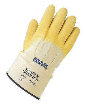 Ansell 216584 Size 10 Golden Grab-It II Heavy Duty Cut Resistant Natural Rubber Latex Palm Coated Work Gloves With Jersey Knit Liner And SafetyCuff (1/PR)