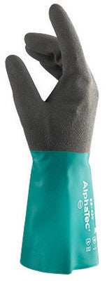 Ansell 58-430-11 Size 11 Sea Green AlphaTec 12" Cotton Flock Lined 12/10 mil Nitrile Chemical Resistant Gloves With Ansell Grip Technology Finish And Gauntlet Cuff (1/PR)