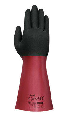 Ansell 58-530-8 Size 8 Black And Red AlphaTEC 12" Knit Lined Acrylic Lined 13 mil Supported Nitrile Chemical Resistant Gloves With Ansell GRIP Technology Finish And Gauntlet Cuff (1/PR)