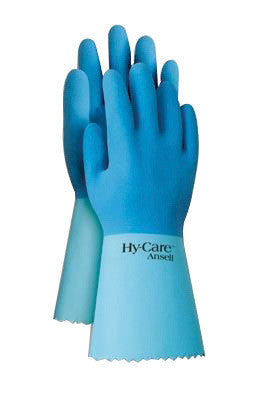 Ansell 285653 Size 9 Blue Hy-Care 12" Knit Lined 15 mil Natural Rubber Latex Fully Coated Chemical Resistant Gloves With Crinkle Finish And Pinked Cuff (72 Pair Per Case) (1/PR)