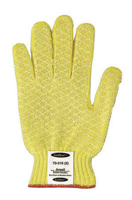 Ansell 70-330-9 Size 9 Yellow GoldKnit Dotted Style Gunn Cut Medium Weight Cut Resistant Gloves With Knit Wrist, Kevlar Lined And PVC Dots Coating (1/PR)