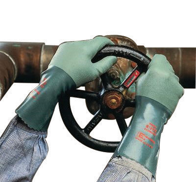 Ansell 8-352-8 Size 8 Green Scorpio 12" Interlock Knit Lined 15 mil Neoprene Fully Coated Heavy Duty Chemical Resistant Gloves With Rough Finish And Gauntlet Cuff (1/PR)