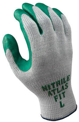 SHOWA Best Glove 350L-09 Size 9 Atlas Fit 350 10 Gauge Light Weight Cut Resistant Dark Green Nitrile Palm Coated Work Gloves With Light Gray Seamless Cotton And Polyester Knit Liner And Elastic Knit Wrist (1/PR)