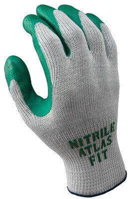SHOWA Best Glove 350M-08 Size 8 Atlas Fit 350 10 Gauge Light Weight Cut Resistant Dark Green Nitrile Palm Coated Work Gloves With Light Gray Seamless Cotton And Polyester Knit Liner And Elastic Knit Wrist (1/PR)
