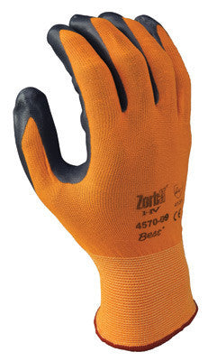 SHOWA Best Glove 4570-08 Size 8 Zorb-IT HV Abrasion Resistant Gray Nitrile Dipped Palm Coated Work Gloves With Hi-Viz Orange Seamless Nylon And Polyester Knit Liner And Elastic Cuff (1/PR)
