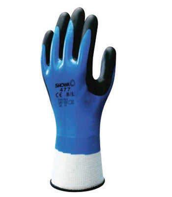 SHOWA Best Size 477M-07 Blue, White And Black Nitrile Polyester/Nylon Knit/Acrylic Terry Lined Cold Weather Gloves With Elastic Cuff And Wing Thumb (1/PR)