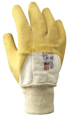 SHOWA Best Glove 63PNFW-10 Size 10 The Original Nitty Gritty Cut Resistant Yellow Natural Rubber Palm Coated Work Gloves With White Cotton And Flannel Liner And Knit Wrist (1/PR)
