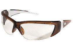 Crews FF220 ForceFlex 2 Safety Glasses With Translucent Brown With White Rubber Thermo Plastic Urethane Frame, Clear Polycarbonate Duramass Anti-Scratch Lens And White Temple Sleeve (1/PR)