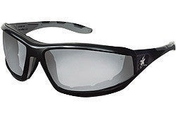 Crews RP219AF Reaper Regular Safety Glasses With Black Polycarbonate Frame, Clear Indoor/Outdoor Mirror Polycarbonate Duramass Anti-Scratch Lens And Gray Temple Sleeve And Removable Foam Gasket (1/PR)