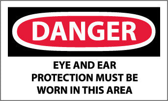 NMC D209AP-DANGER, EYE AND EAR PROTECTION MUST BE WORN IN THIS AREA, 3X5, PS VINYL (PAK OF 5)