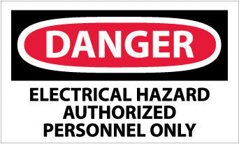 NMC D268AP-DANGER, ELECTRICAL HAZARD AUTHORIZED PERSONNEL ONLY, 3X5, PS VINYL (PAK OF 5)
