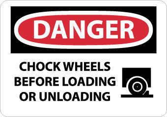 NMC D485RB-DANGER, CHOCK WHEELS BEFORE LOADING OR UNLOADING, GRAPHIC, 10X14, RIGID PLASTIC (1 EACH)