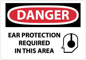 NMC D513AB-DANGER, EAR PROTECTION REQUIRED IN THIS AREA, GRAPHIC, 10X14, .040 ALUM (1 EACH)