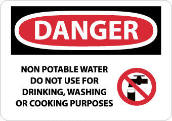 NMC D593RB-DANGER, NON-POTABLE WATER DO NOT USE FOR DRINKING, WASHING OR COOKING PURPOSES, GRAPHIC, 10X14, RIGID PLASTIC (1 EACH)