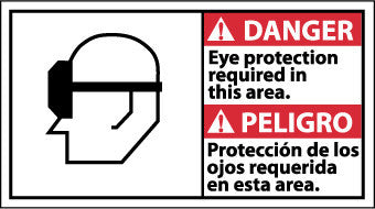 NMC DBA2R-DANGER, EYE PROTECTION REQUIRED IN THIS AREA (BILINGUAL W/GRAPHIC), 10X18, RIGID PLASTIC (1 EACH)