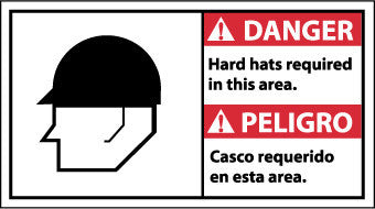 NMC DBA4R-DANGER, HARD HATS REQUIRED IN THIS AREA (BILINGUAL W/GRAPHIC), 10X18, RIGID PLASTIC (1 EACH)