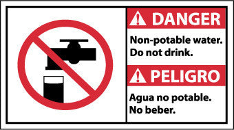 NMC DBA5R-DANGER, NON-POTABLE WATER DO NOT DRINK (BILINGUAL W/GRAPHIC), 10X18, RIGID PLASTIC (1 EACH)