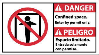 NMC DBA8R-DANGER, CONFINED SPACE ENTER BY PERMIT ONLY (BILINGUAL W/GRAPHIC), 10X18, RIGID PLASTIC (1 EACH)