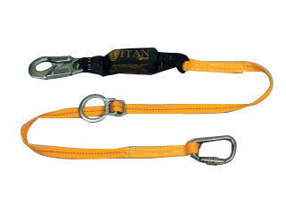 Miller T6121TB/6FTAF by Honeywell 6' Titan T-BAK Polyester Web Twin-Leg Tie-Back Lanyard With 3/4" Locking Snap Hook, Auto-Lock Carabiner, Shock Absorber Pack And Forged Sliding D-Ring (1/EA)