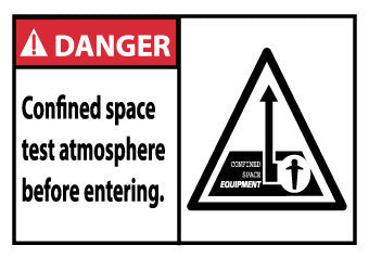 NMC DGA36AP-DANGER, CONFINED SPACE TEST ATMOSPHERE BEFORE ENTERING, 3X5, PS VINYL (PAK OF 5)