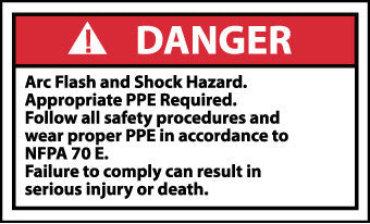 NMC DGA58AP-DANGER, ARC FLASH AND SHOCK HAZARD APPROPRIATE PPE REQUIRED FOLLOW ALL SAFETY PROCEDURES AND WEAR PROPER PPE IN ACCORDANCE TO NFPA 70E..., 3X5, PS VINYL (PAK OF 5)