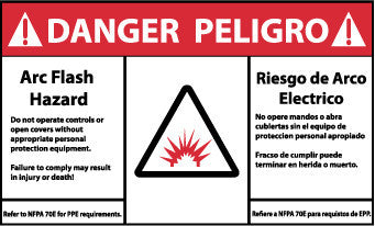 NMC DGA62AP-DANGER, ARC FLASH AND SHOCK HAZARD, BILINGUAL, (GRAPHIC), 3X5, PS VINYL (PAK OF 5)